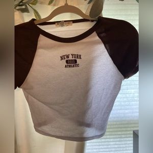 Cropped brown and white shirt